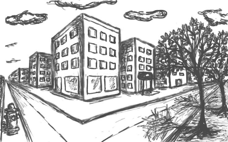 Городской пейзаж карандашом