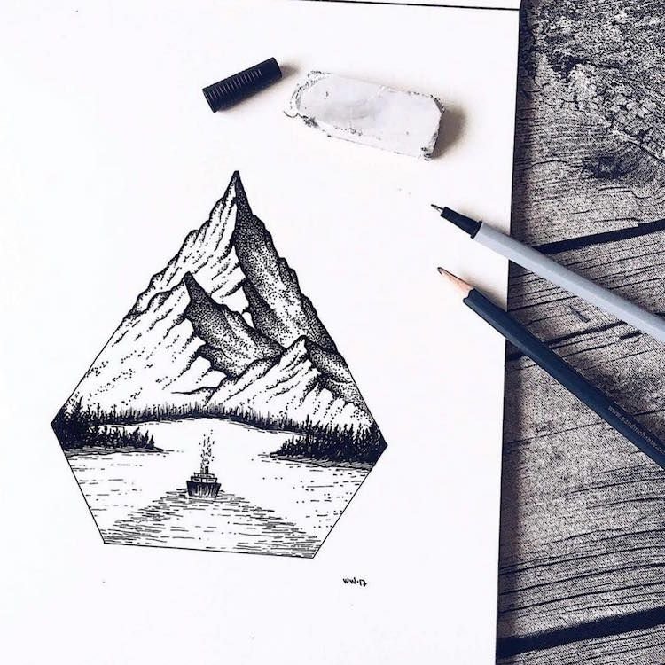 Рисунки чёрной гелевой ручкой