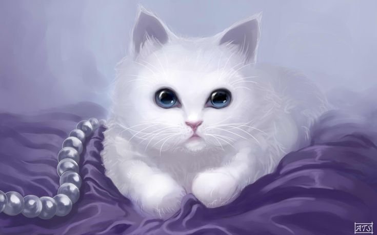 Белая кошка арт