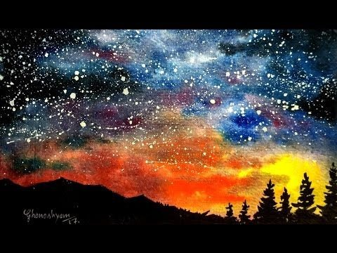 Ночное небо гуашью