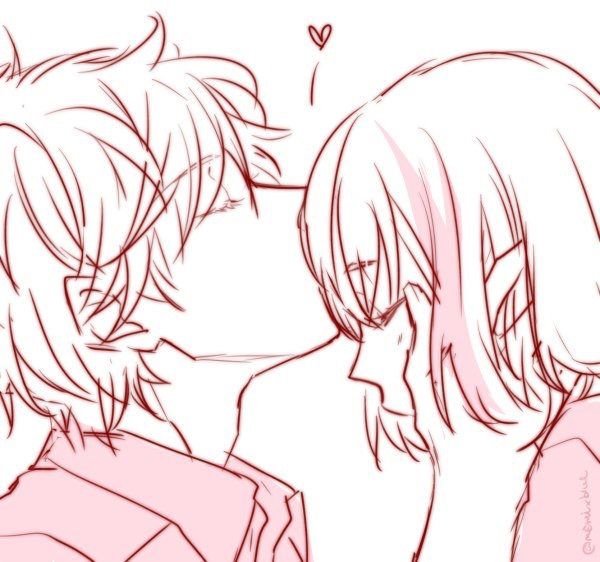 Аниме арт парень и девушка поцелуй