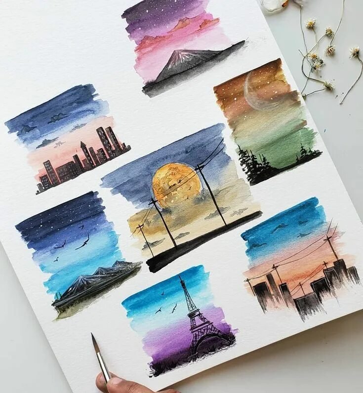 Рисунки акварелью легкие