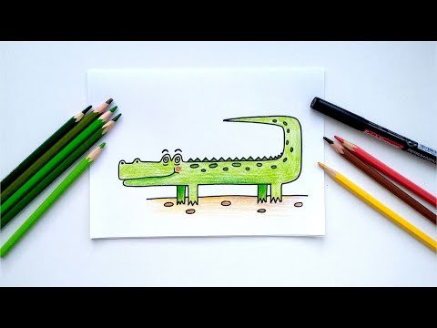Нарисовать рисунок крокодил фломастерами легко и красиво