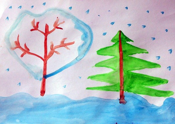 Рисунок на тему зима легкий