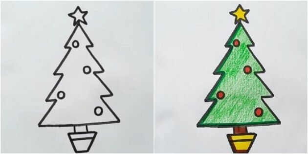 Елка рисунок фломастерами
