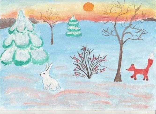 Рисование с детьми зимний лес
