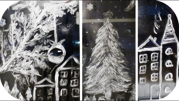 Новогодние рисунки на окне зубной пастой