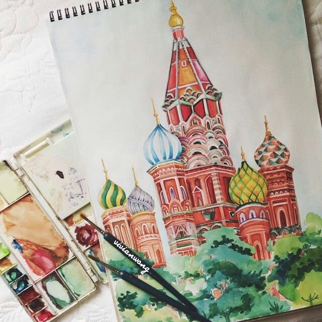 Собор Василия Блаженного акварель