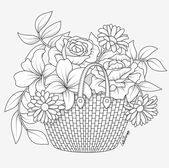 Корзина для цветов раскраска