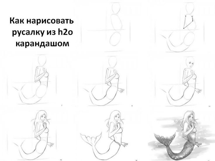 Поэтапный рисунок русалки