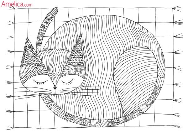 Раскраски котики сложные