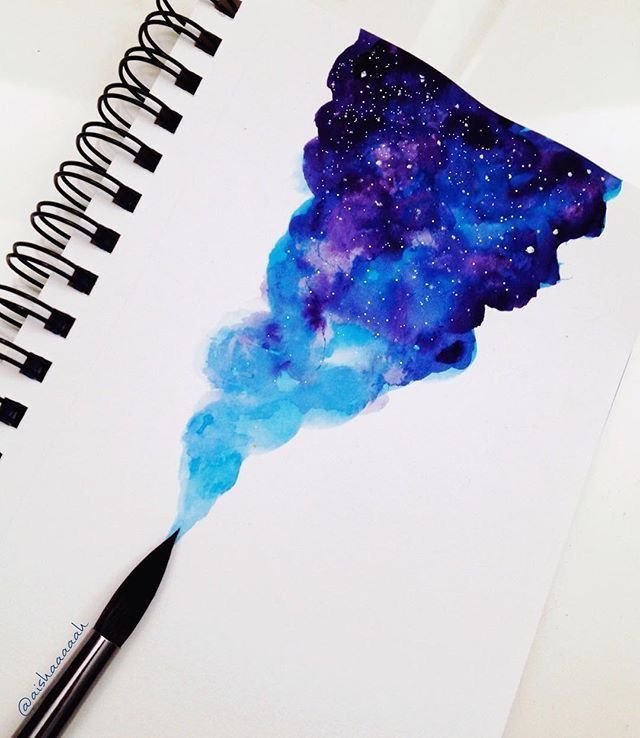 Рисование космоса акварелью