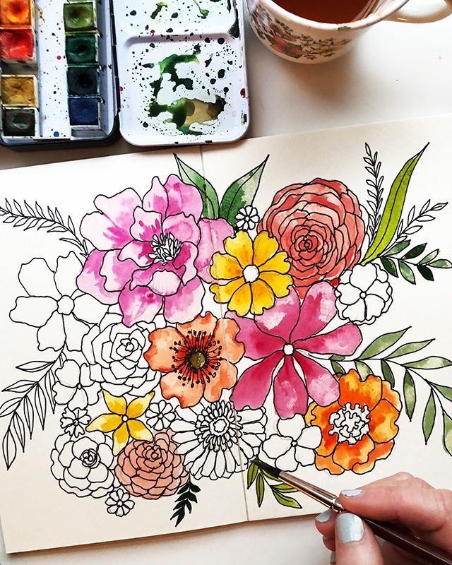 Рисование маркерами цветы