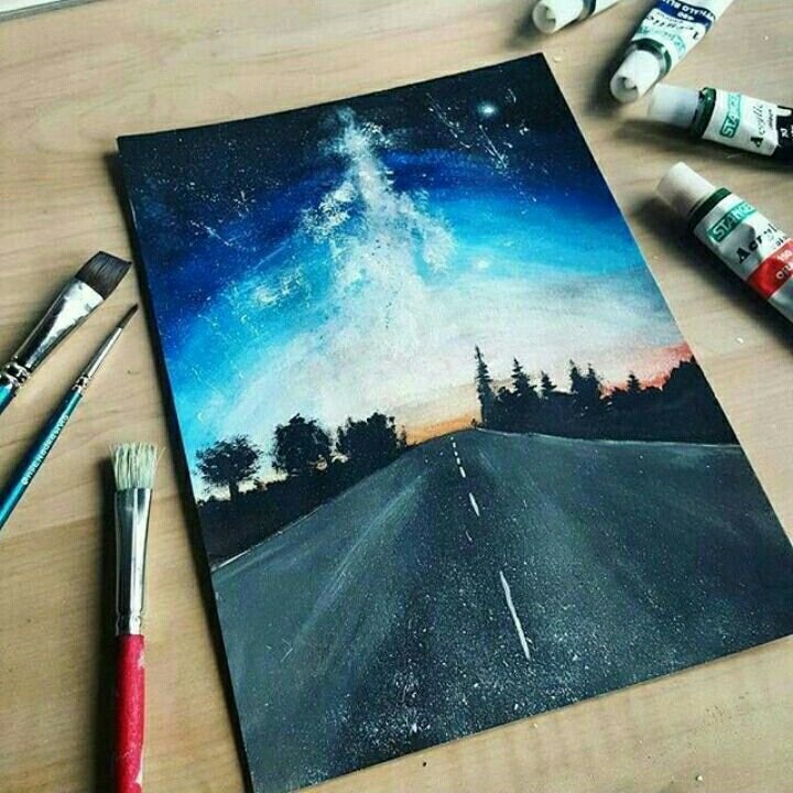 Рисунки красками в скетчбуке
