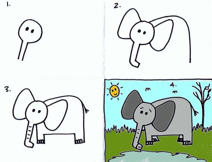 Этапы рисования слона