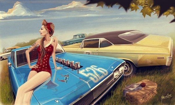 Пинап девушка автомобиль