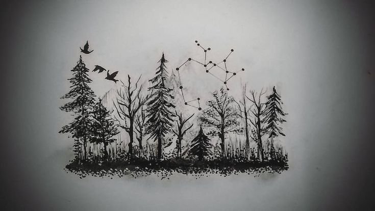 Тату блэкворк лес эскизы