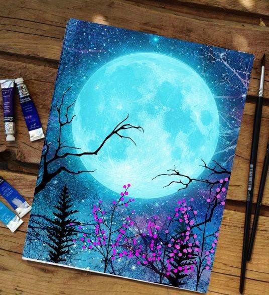 Луна акриловыми красками