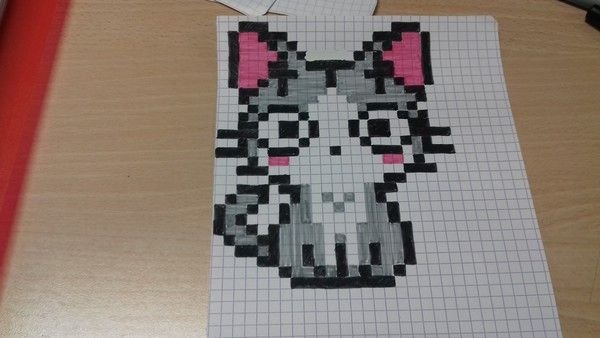 Котики по клеточкам в тетради