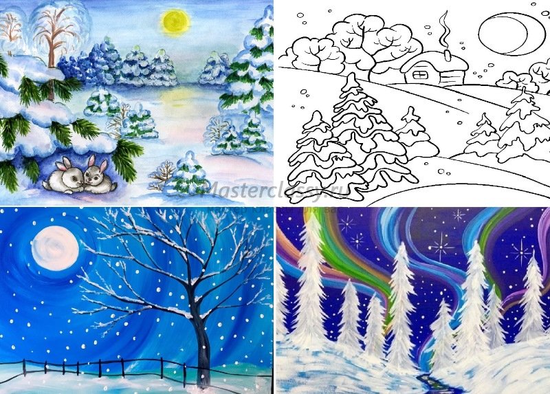 Рисунок зима 3 класс карандашом