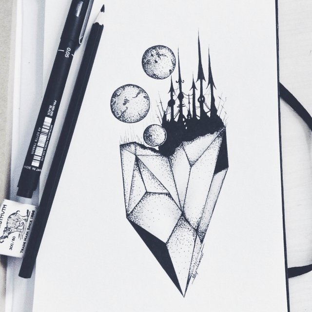 Рисунки чёрной гелевой ручкой
