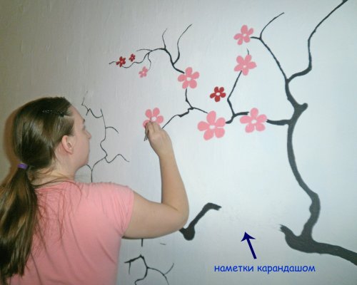 Дерево Сакуры на стене