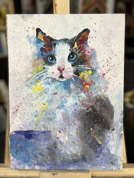 Кошка акварелью