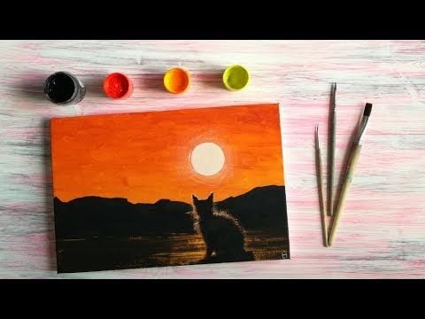 Рисунки красками для начинающих закат