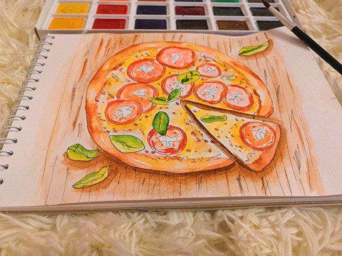 Рисование красками пицца