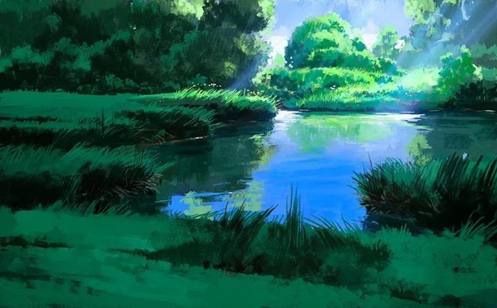 Хаяо Миядзаки лес ручей вода озеро река