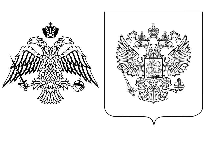 Герб России на щите черно белый