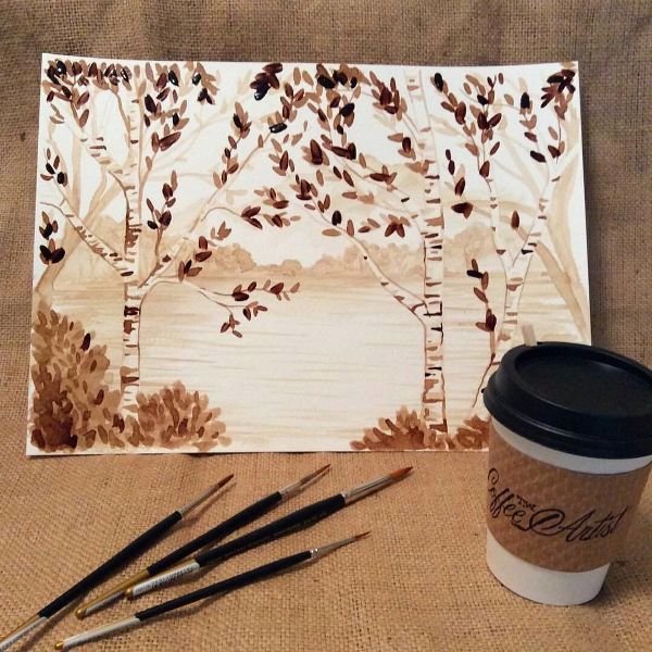 Кофейные рисунки на бумаге