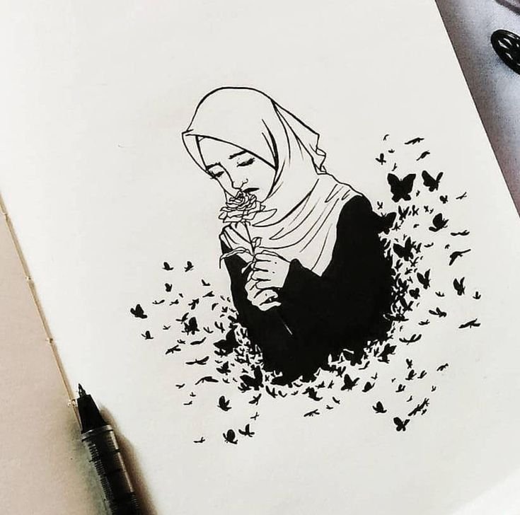 Девушка в хиджабе рисунок карандашом