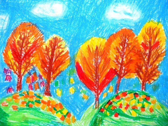 Осенний листопад рисунок детский