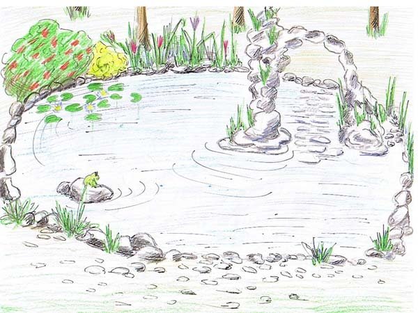 Парк с водоемом рисунок