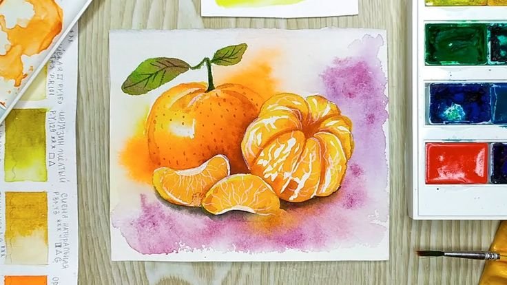 Мандарины скетч акварелью