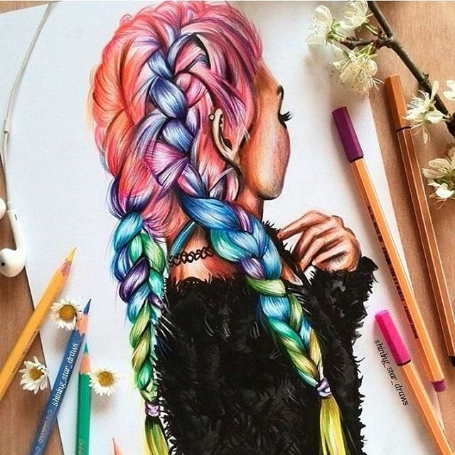Волосы цветные нарисованные