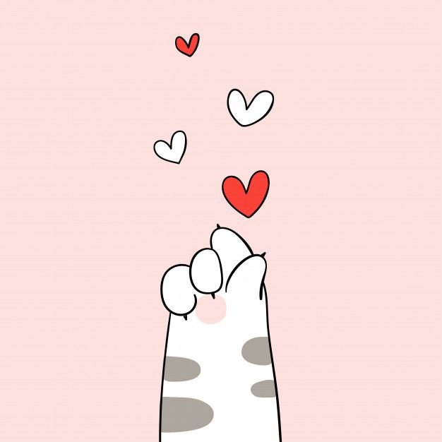 Котик с сердечком рисунок