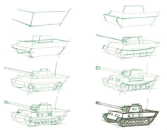 Нарисовать танк т-34 поэтапно