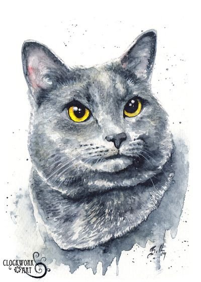 Кот акварелью