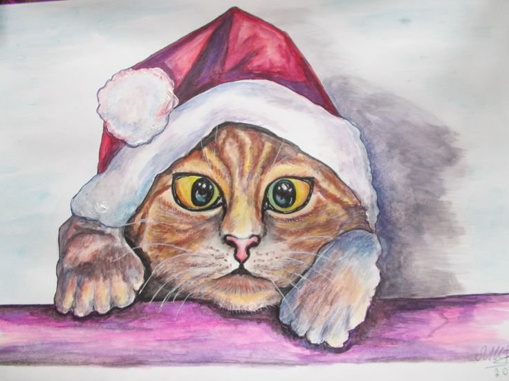 Новогодний котик рисунок