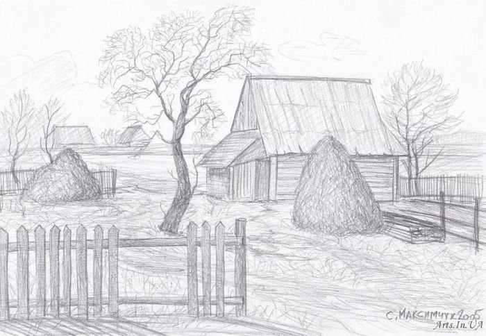 Пейзаж рисунок карандашом