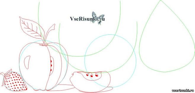 Поэтапный рисунок фрукта