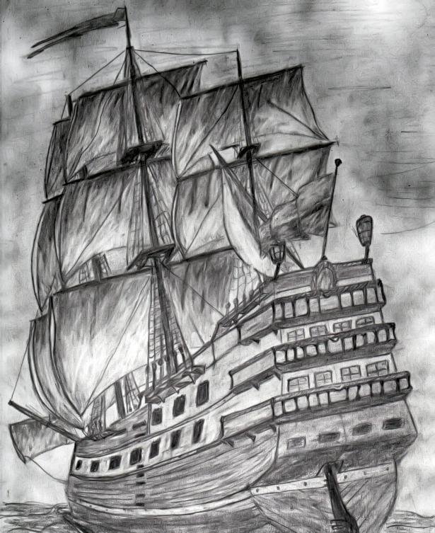 Парусник рисунок карандашом