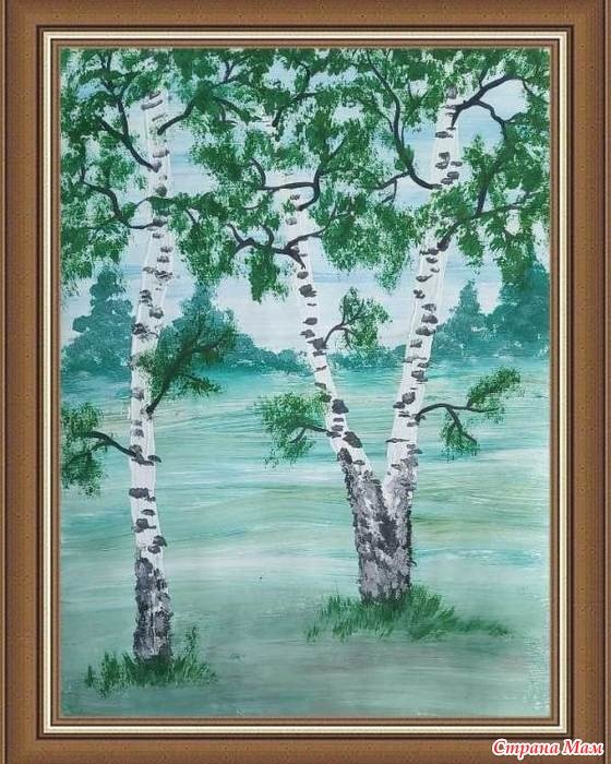 Береза гуашью