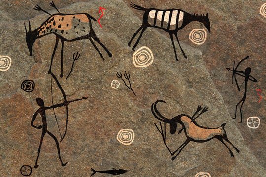 Наскальные рисунки древних людей и животных