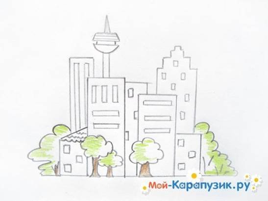 Город рисунок карандашом для детей