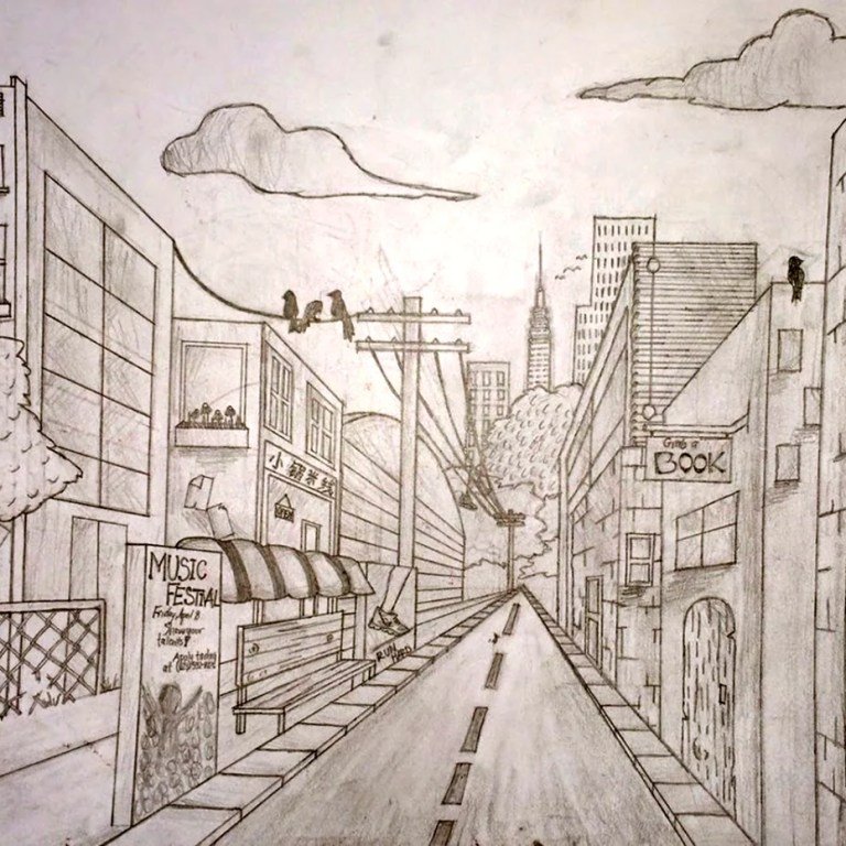 Перспектива рисунок карандашом