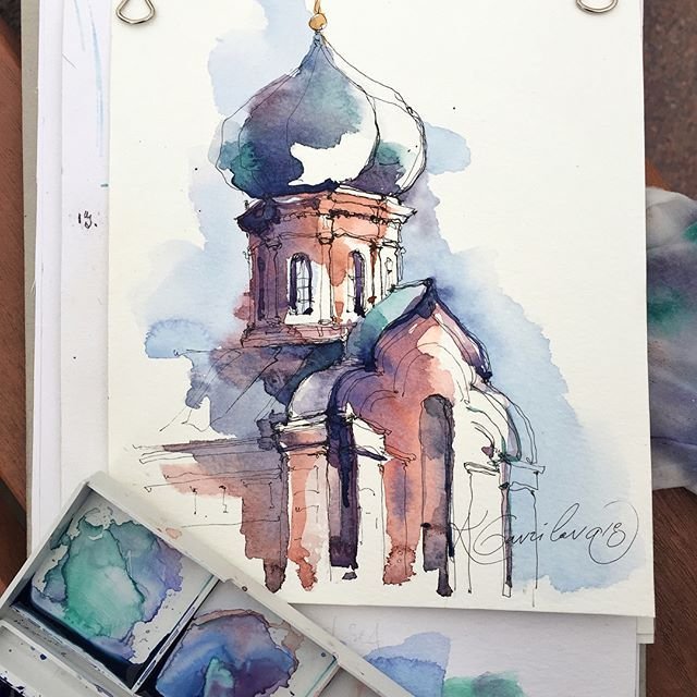 Скетчинг с акварелью Церковь