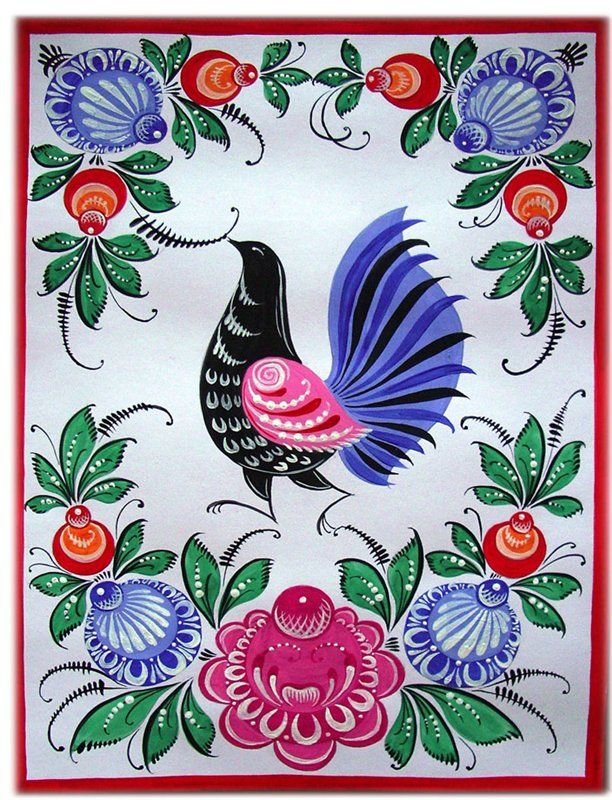 Городецкий фазан роспись